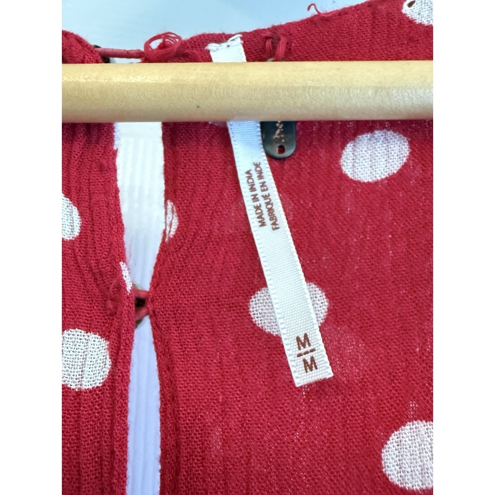 Free People Maxi Dress Women Medium Red Polka Dot Smocked Flutter Sleeve Boho - Picture 9 of 12